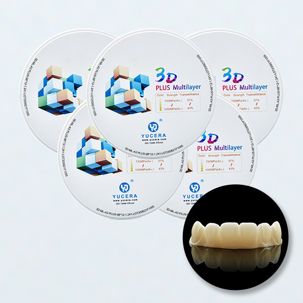 Bloco de zircônia dental multicamadas YUCERA 3D Plus  NOVO Impressão 14mm Sistema Aberto CAD CAM para coroas de zircônia