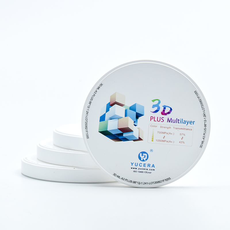 Bloco de zircônia dental multicamadas YUCERA 3D Plus  NOVO Impressão 14mm Sistema Aberto CAD CAM para coroas de zircônia