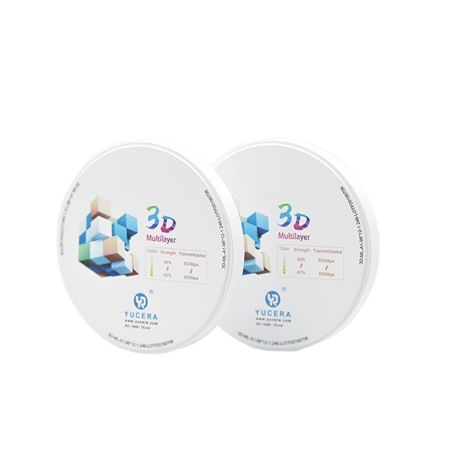Bloco de zircônia dental multicamadas YUCERA 3D Plus  NOVO Impressão 14mm Sistema Aberto CAD CAM para coroas de zircônia