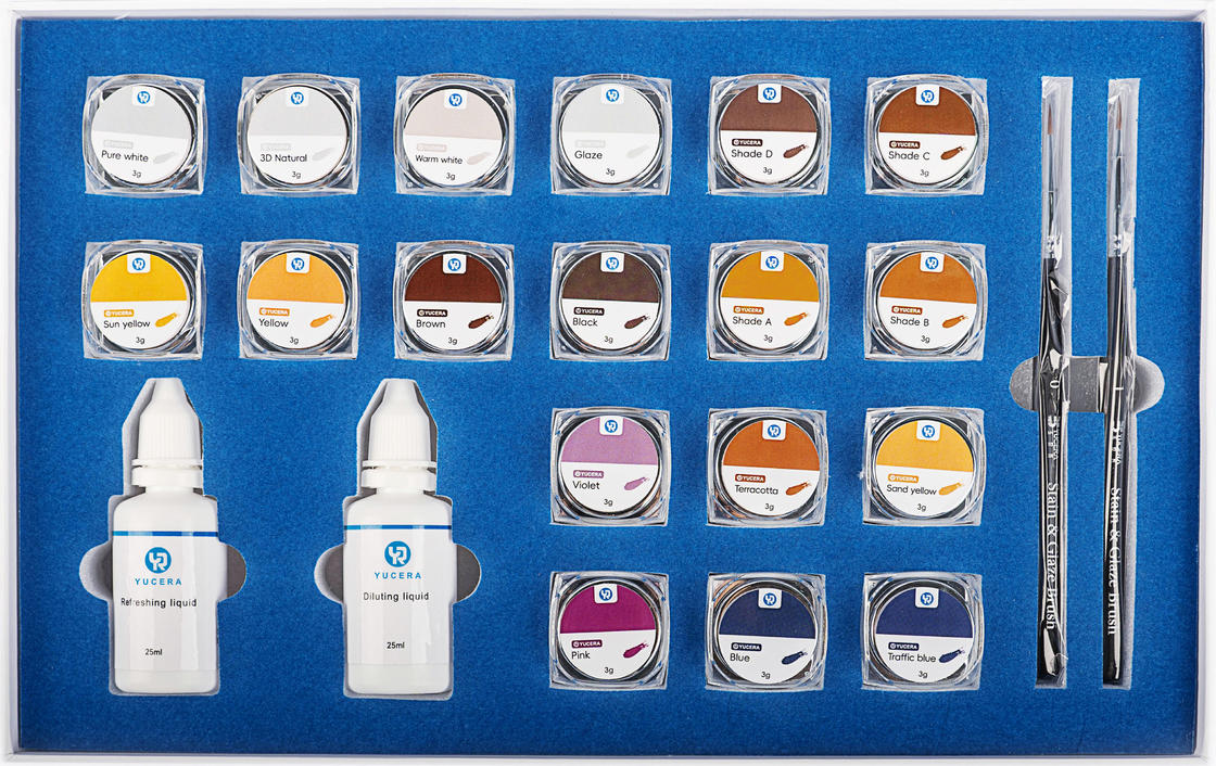 Kit de Coloração e Glaze Cerâmico Zircônia 18 Cores para Dentes Personalizados, Yucera Dental Lab Essentials