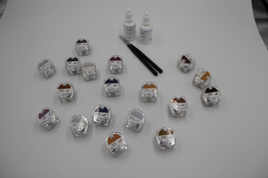 Kit de Coloração de Zircônia Cerâmica Yucera 18 Cores Unique Smile Solutions Natural Glow para Criações de Laboratório Dentário