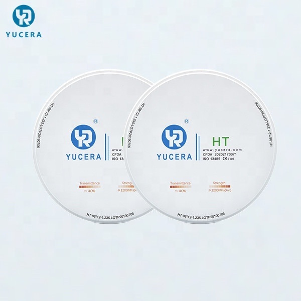 Disco de zircônia dental 98mm YUCERA HT Branco (1200MPa/45% Trans.) | Exocad/ Pronto