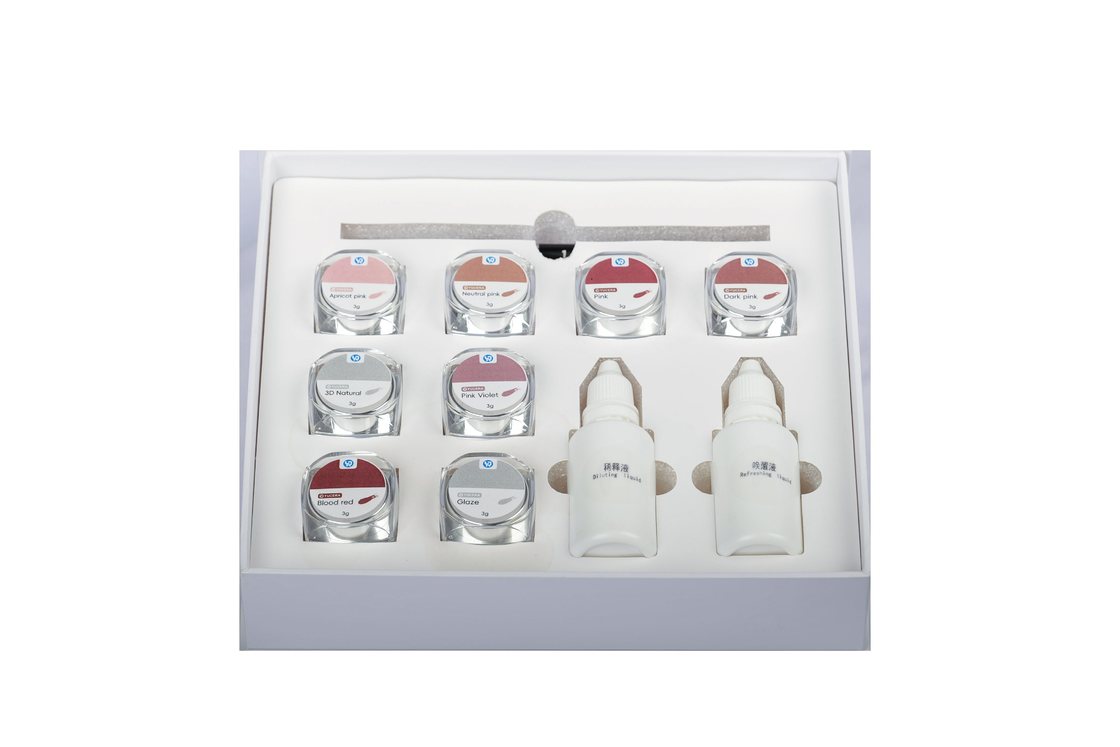 Kit de Coloração e Glaze Cerâmica Zircônia Yucera 18 Cores Natural Glow para Criações de Laboratório Odontológico