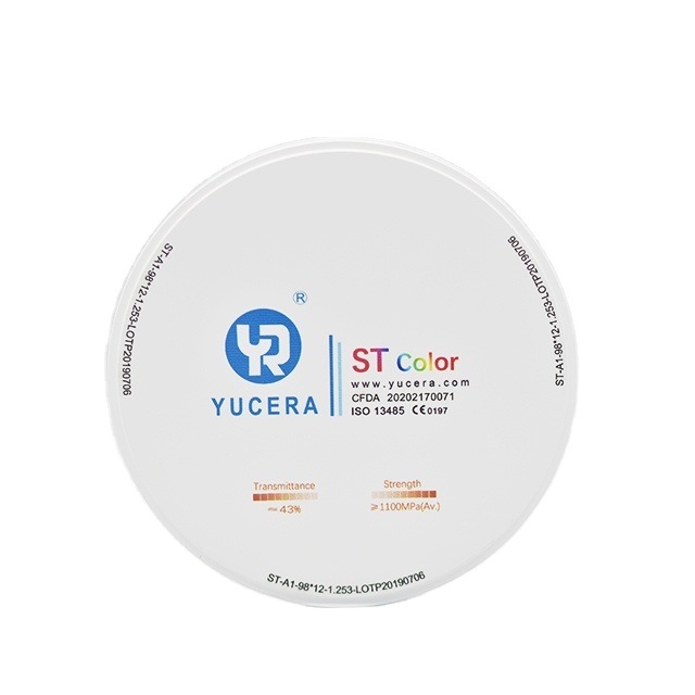 Disco de zircônia dental 98mm YUCERA ST (1200MPa/45-55% Trans.) | Exocad/ Pronto
