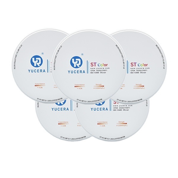 Disco de zircônia dental 98mm YUCERA ST (1200MPa/45-55% Trans.) | Exocad/ Pronto