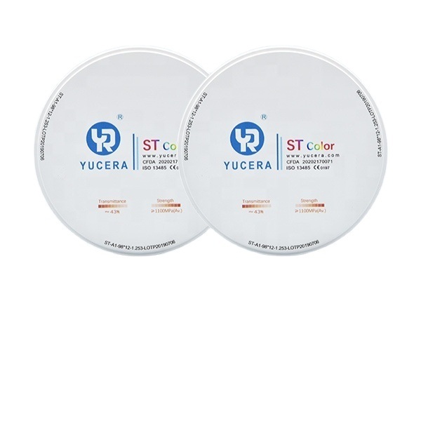 Disco de zircônia dental 98mm YUCERA ST (1200MPa/45-55% Trans.) | Exocad/ Pronto