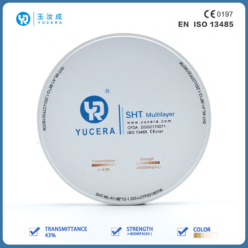 Disco de zircônia dental 98mm YUCERA ST-Multilayer (1200MPa/45-55% Trans.) | Exocad/ Pronto
