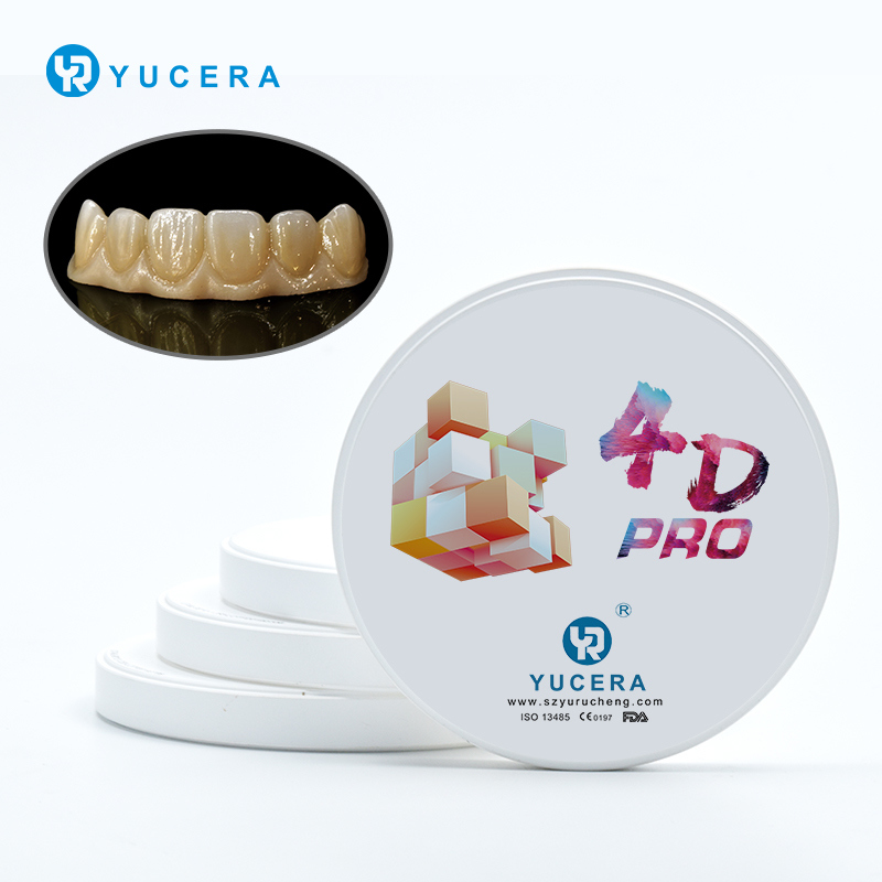 Bloco de zircônia dental YUCERA 4D Pro (1200MPa/43-57% Trans.) | Tecnologia de gradiente multicamadas