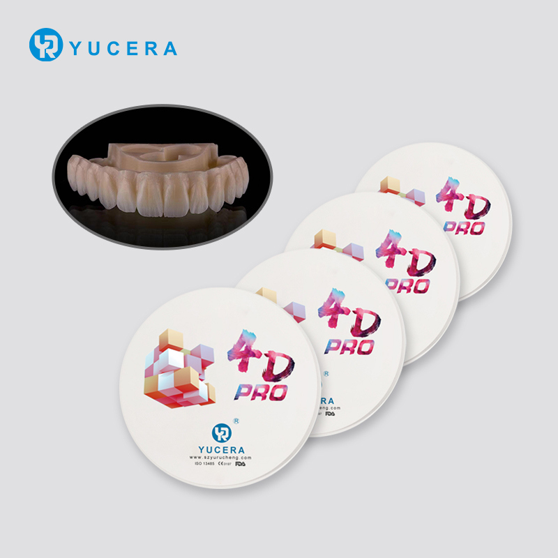Bloco de zircônia dental YUCERA 4D Pro (1200MPa/43-57% Trans.) | Tecnologia de gradiente multicamadas