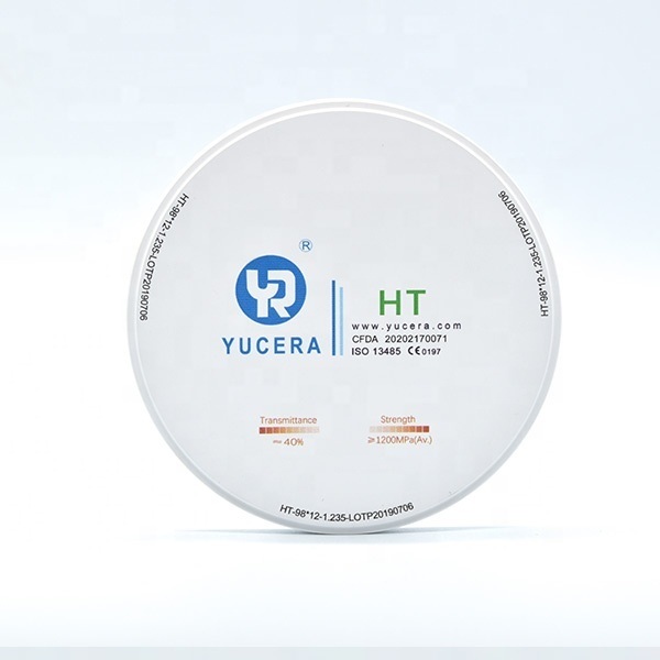 Disco de zircônia dental 98mm YUCERA HT Branco (1200MPa/45% Trans.) | Certificado ISO 13356