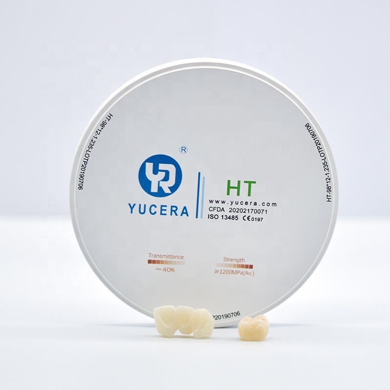 Disco de zircônia dental 98mm YUCERA HT Branco (1200MPa/45% Trans.) | Certificado ISO 13356