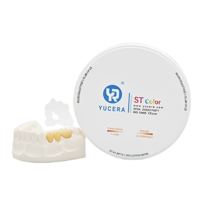 Disco de Zircônia Dental 98mm - YUCERA ST-Color Alta Translucidez (43%) e Alta Resistência (1100MPa)